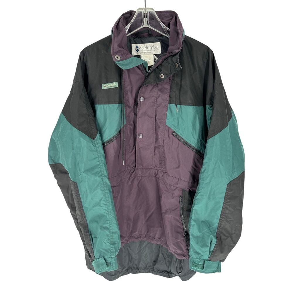 Vintage 90s Columbia Jacket Mens Medium Hidden Hood Anorak Colorblock Gorpcore